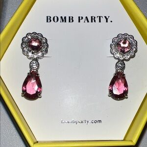 Bomb Party Pink and Silver Floral Drop Earrings
